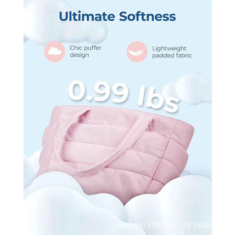 Customized Logo Image Large Personalized Luxury Quilted Handbag Puffer Beach Bag Gift Puffy Tote Bag For Women With Pocket