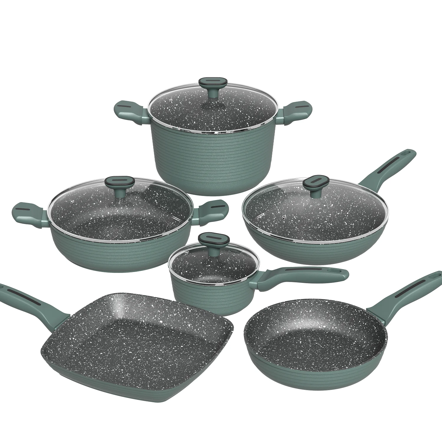 Прессованные кастрюли BESCO OEM серии в линейном стиле из алюминиевого сплава, набор безопасных кастрюль с антипригарным покрытием для пищевых продуктов, набор кастрюль