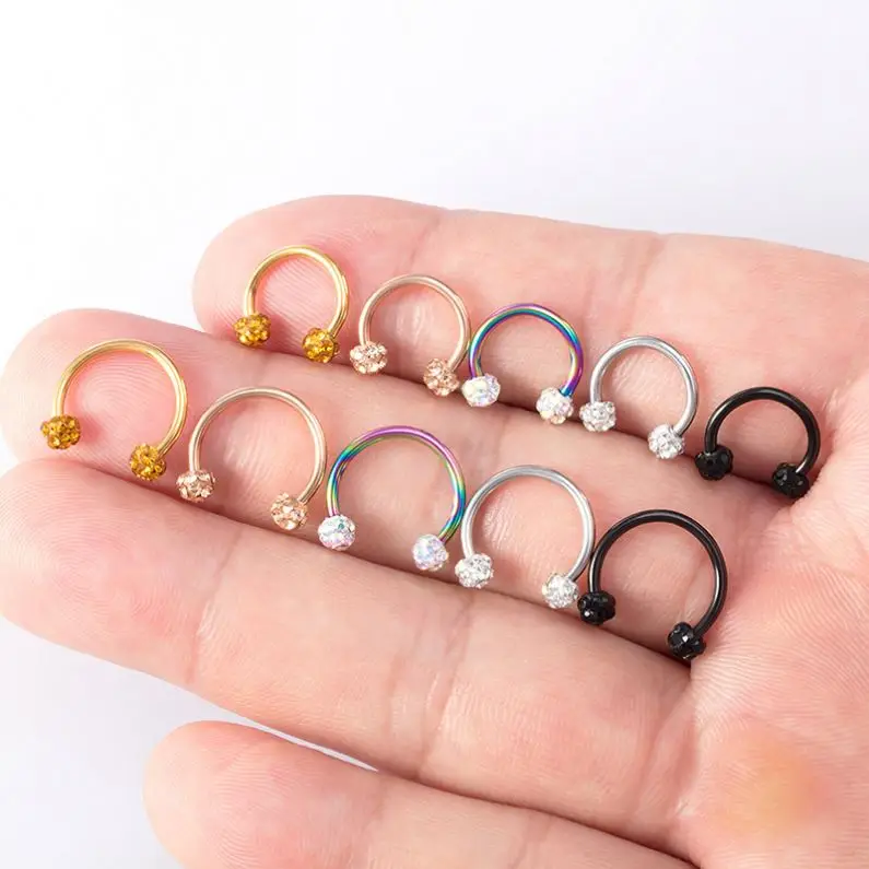 1PC Horseshoe Piercing Jewelry 16G Cartilage Helix Tragus Earrings Hoop Lip Piercing Retainer Bling Septum Nose Rings