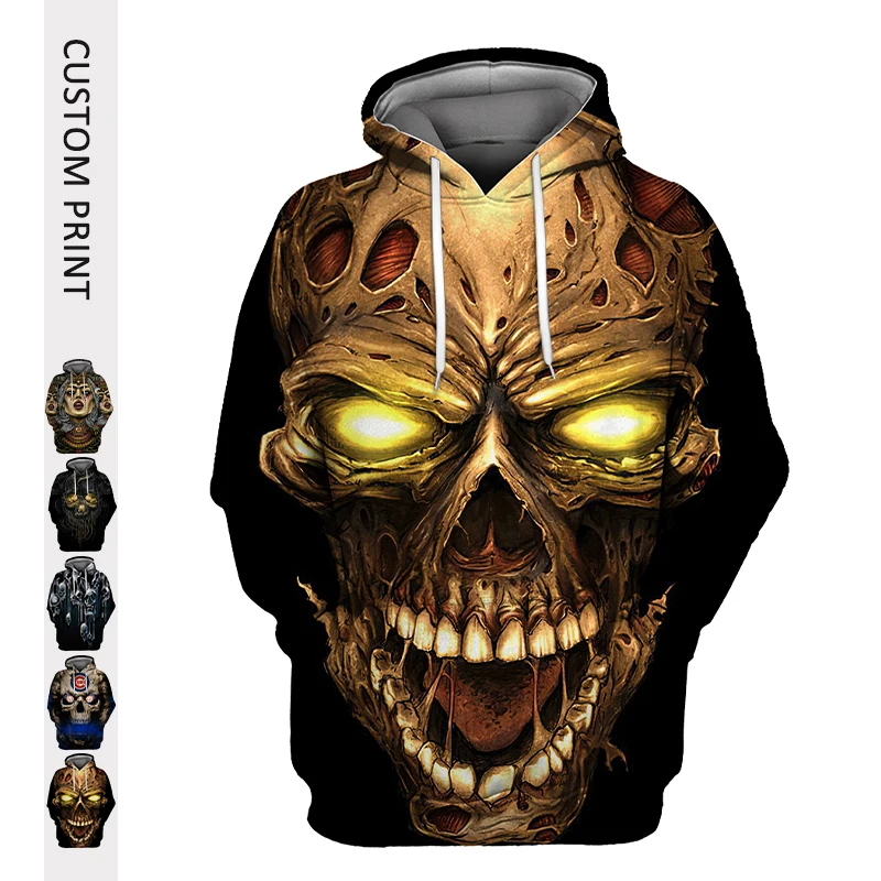Hot Sale Dropshipping All Over Print Hoodie Men Graphic Hoodies Drop Shipping Custom Print Mens Skull