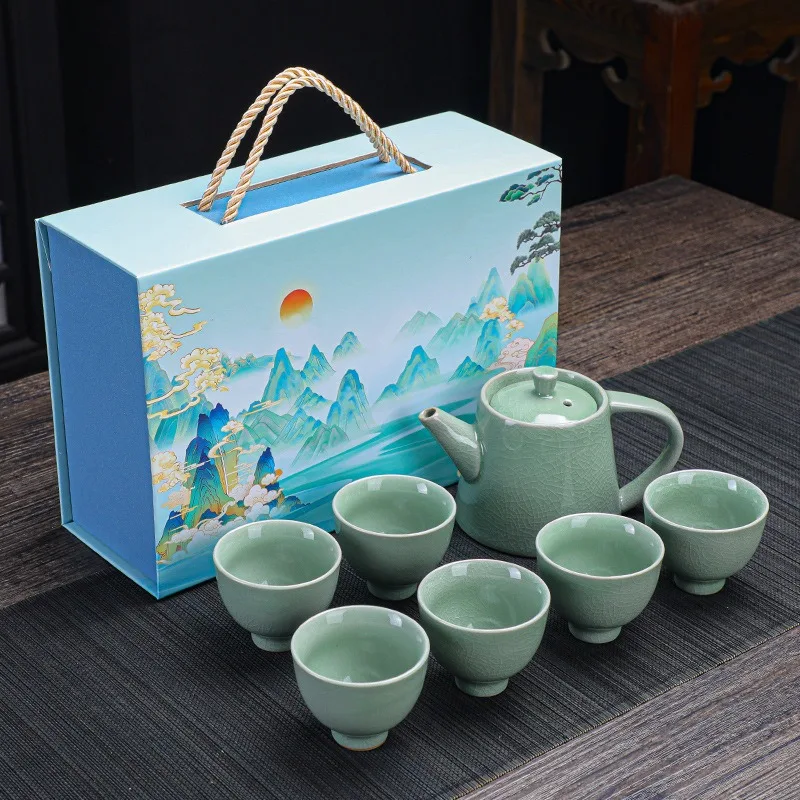 MSH New Arrival Gift Box Packaging Ceramic Kung Fu Teacup And Teapot Set Printed Logo