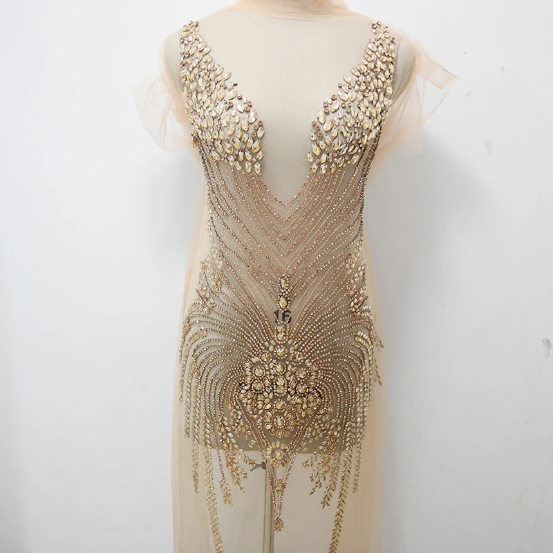 WDP-066 Large Size Hand-made Rhinestone Panel For Wedding Dress