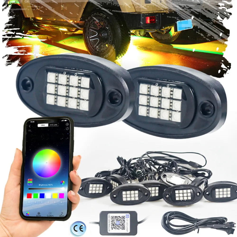 Factory Wholesale Multicolor Rgb App Control Rock Light Car Atmosphere Ambient Chassis Lights For Car Jeep Atv Suv