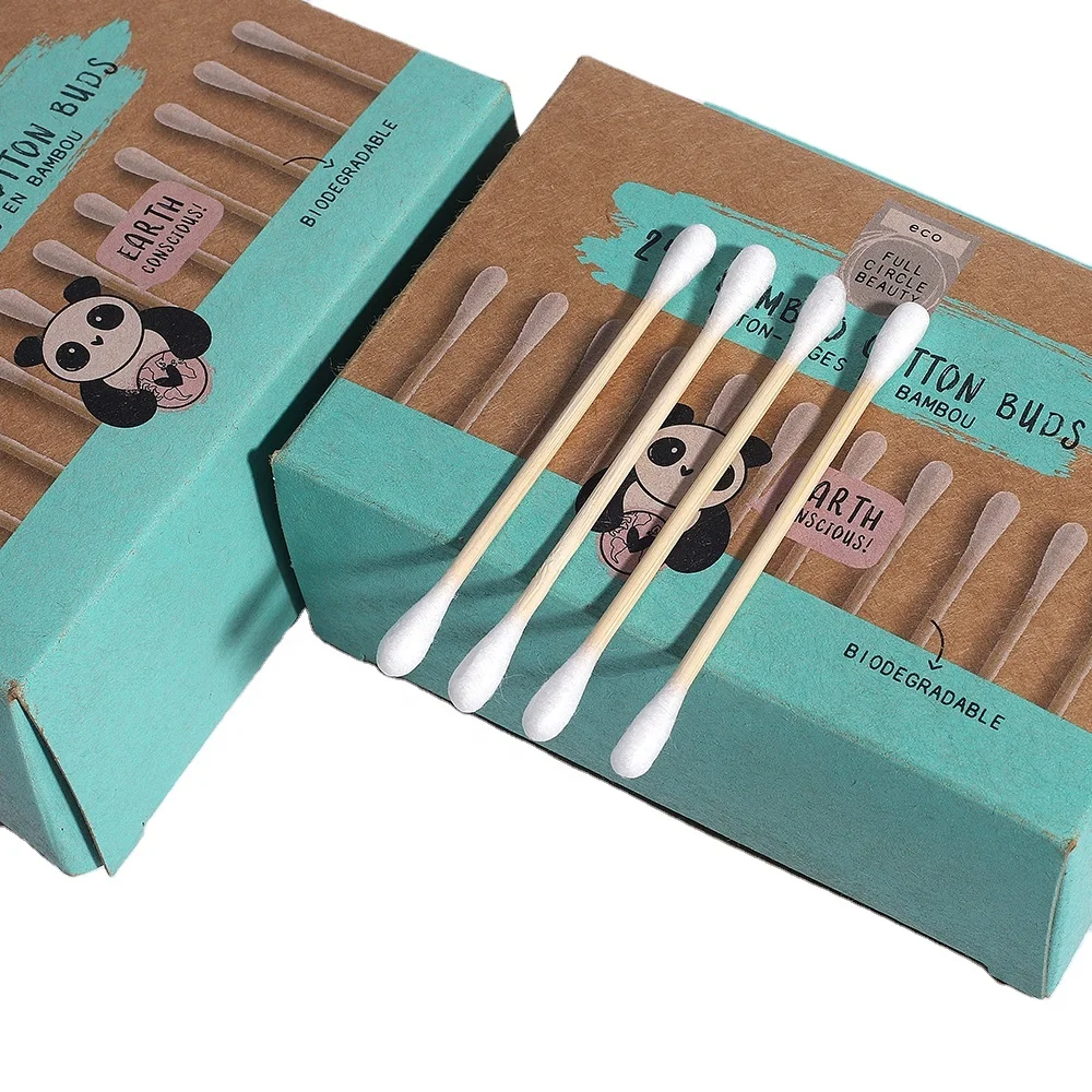 Zero waste double q tips cotton swab disposable medical devices health eco friendly bamboo stick cotton buds