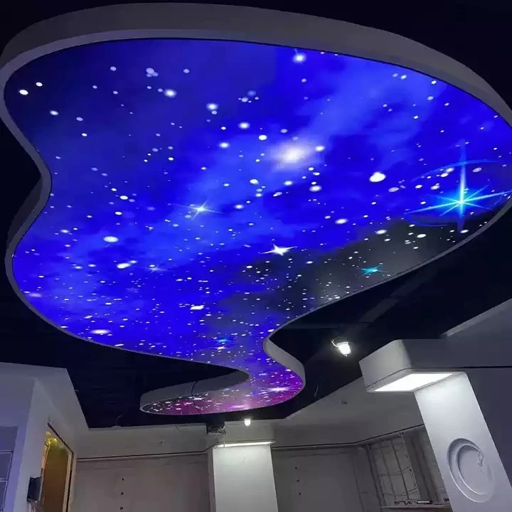 Factory Price Decorative PVC Film 3D Star Sky False Ceiling Tiles Art UV Printed Coating LED Light PVC Stretch Ceiling Sheet Des