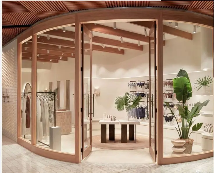 Luxury Shop Fittings and Display Boutique Furniture Custom Gold Display Rack Clothing Store Display for Fashion Ladies Shop