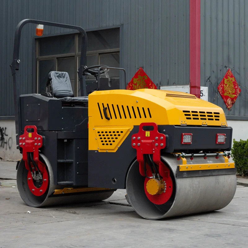 high-efficiency ride on vibrator roller full hydraulic drive double drum vibratory road roller for flattening soil or bricks