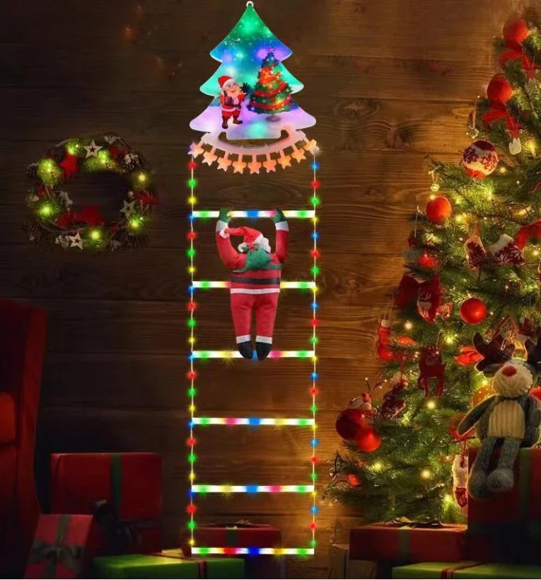 Christmas staircase ladder light outdoor decoration waterproof climbing Santa Claus doll pendant luminous led fairy light