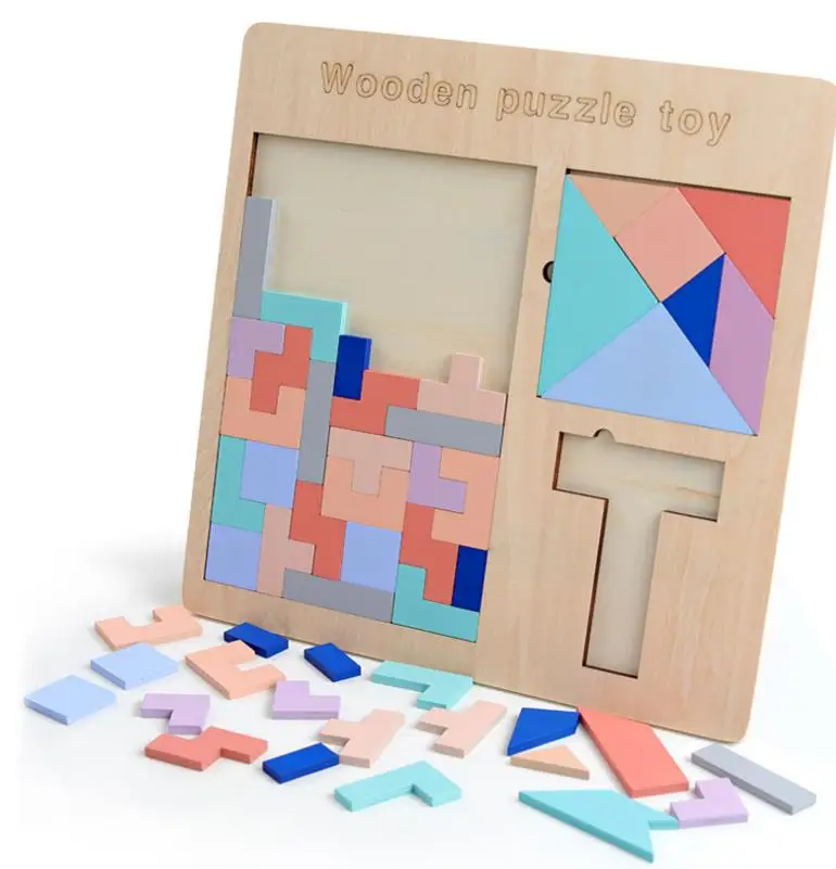 Intellectual puzzle three-in-one  T word puzzle Tangram puzzle educational teaching aids