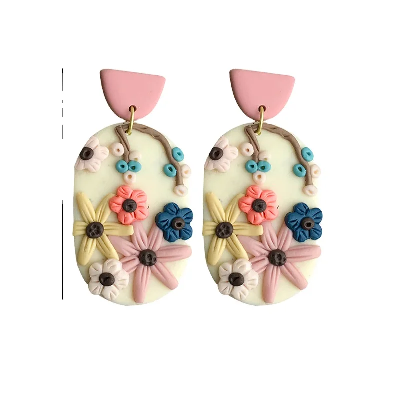 ODM pink flower polymer clay handmade drop boho earrings clay making for women polymer clay cutters for earrings