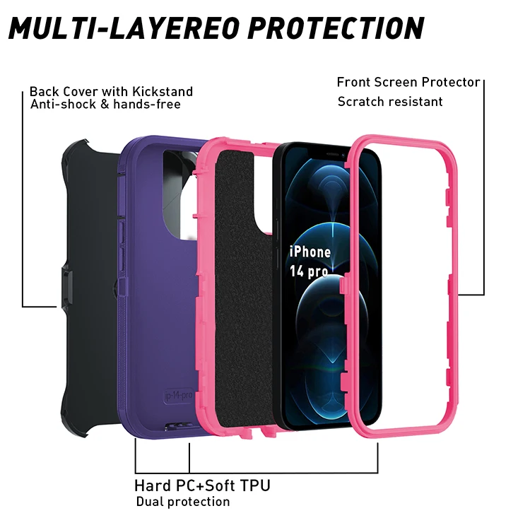 Luxury Shockproof Defender Cases For Iphone 14 13 Pro Max Xs Max 8 Xr Multi-layer Heavy Duty Rugged With Clip Holster