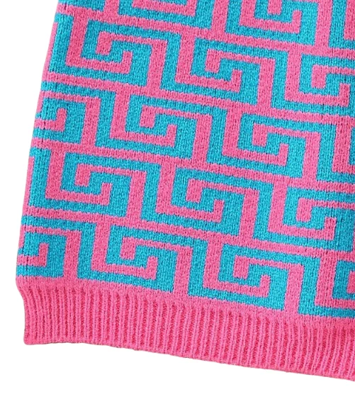 Young Girl Casual All-Over Print Rose Cardigan Half Skirt Knit Suit Solid Pattern