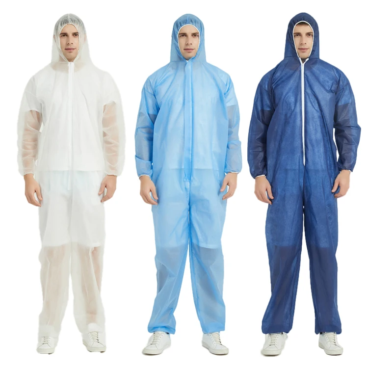 China manufacturer Elasticated cuffs and elasticated waist 45 grs disposable nonwoven pp coverall full protective clothing