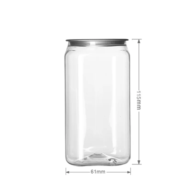 500ml Easy Open lid PET Can Plastic Bottles Disposable drink bottle packaging for milk tea beverage soda can with sealed