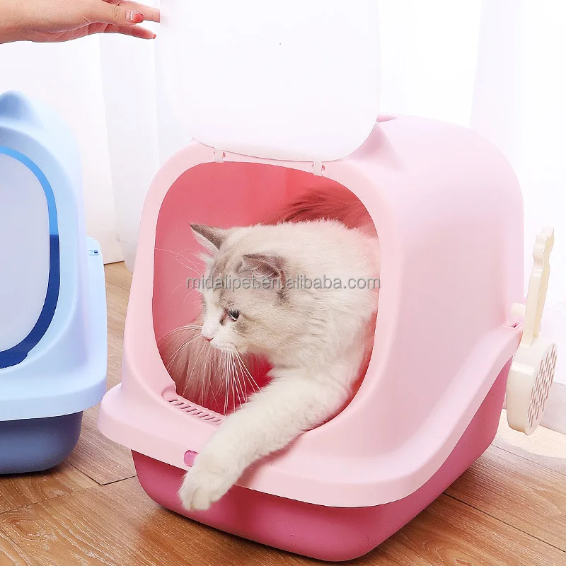 Litter Box Spill Proof Entrance PP Large Cat Toilet Cat Ear Flap Fully Enclosed Pet Toilet