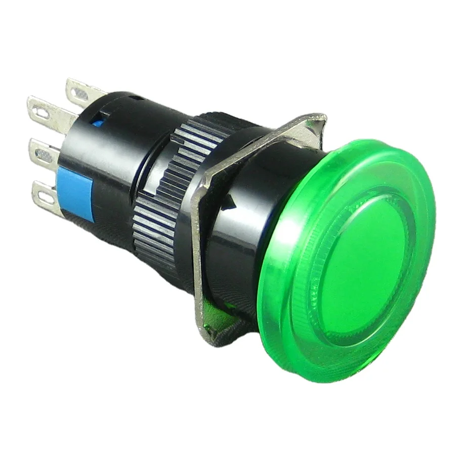 16mm led indicator light switch green round head 5 pin 12 V with led indicator light for circuit control