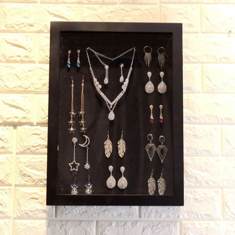 New design Black jewelry Display wood frame Large Shadowbox Picture Frame