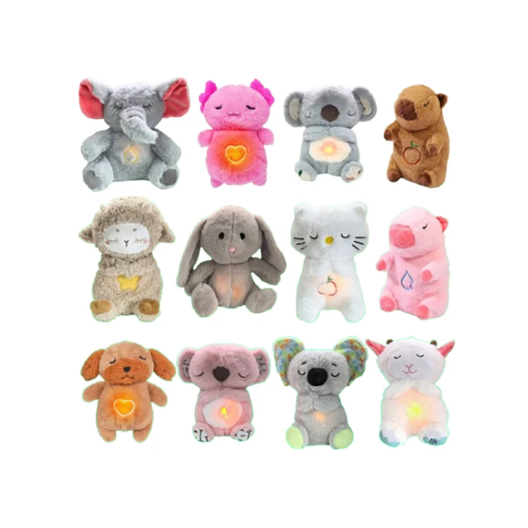 Kids sound machine soothe breathing otters relief baby koala breathing otters sleep companion musical toy plush for newborns
