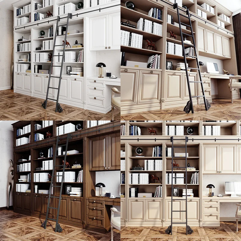 DIY Simple Rolling Library Ladder Hardware Kit Stable Mobile Track Sliding Lockable Wheel escalator accessories Carbon Steel