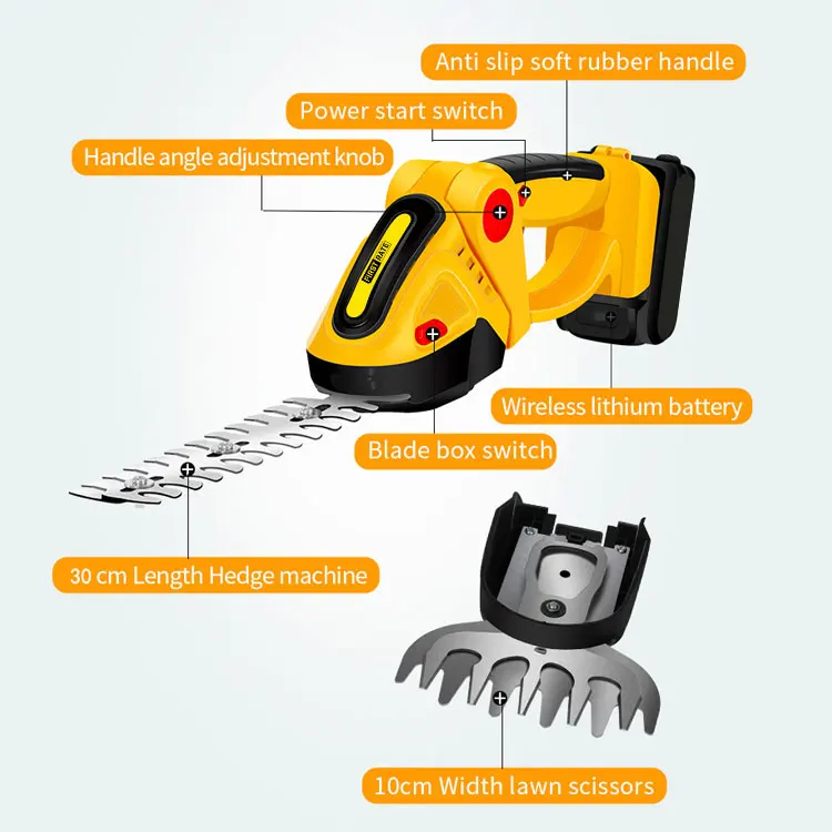 Factory 2 in 1 Corta Cetos Cordless Rechargeable 21V Lithium Battery Garden Battery Powered Hedge Trimmer