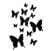 12Pcs/set 3D Black Pteris Butterfly Wall Sticker Living Room Home Ornament Clip Butterflies Pin Magnet Fridge Stickers