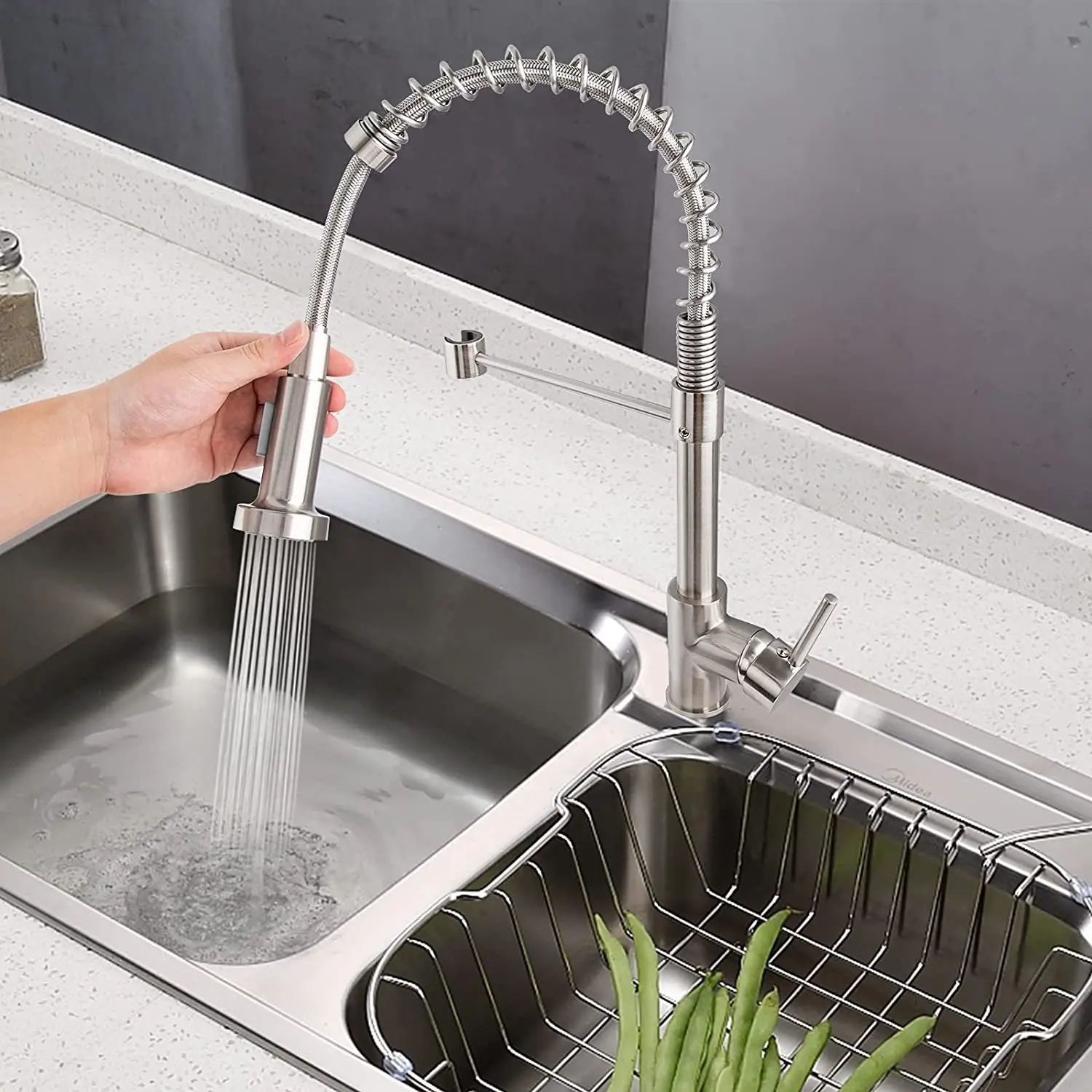 Kitchen Spring Flexible Sink Faucet CBM Copper Single Handle Matt Black Brass Modern Contemporary Villa Pull Out Kitchen Tap