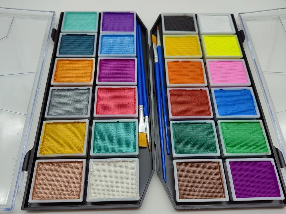 Professional wholesale cosmetic water activated makeup brush set rainbow color fluorescent body paint