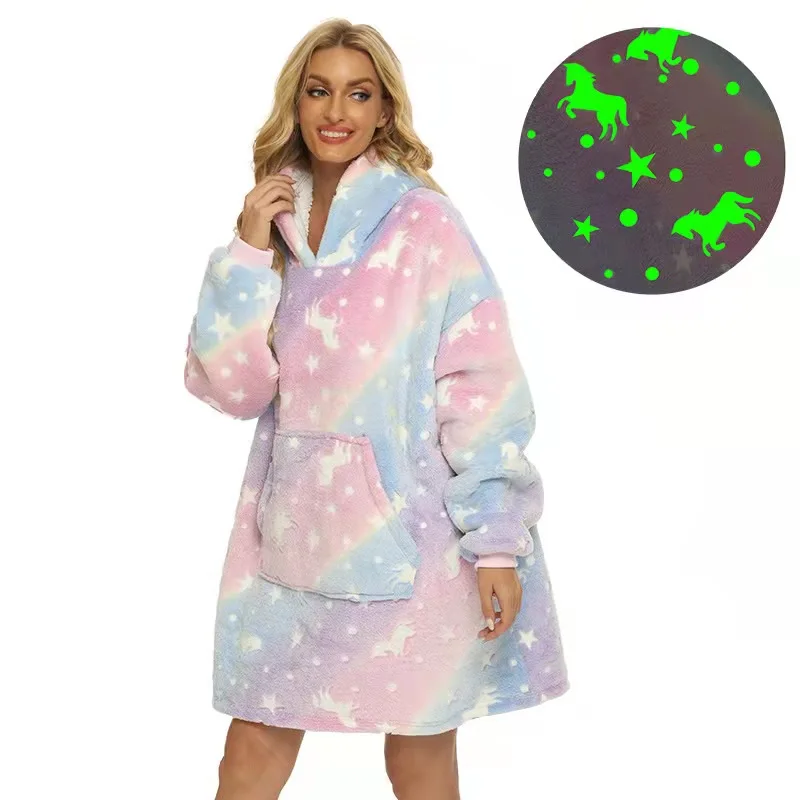 custom luminous sherpa blanket hoodie oversized star unicorn wearable glow in the dark blanket hoodie blanket