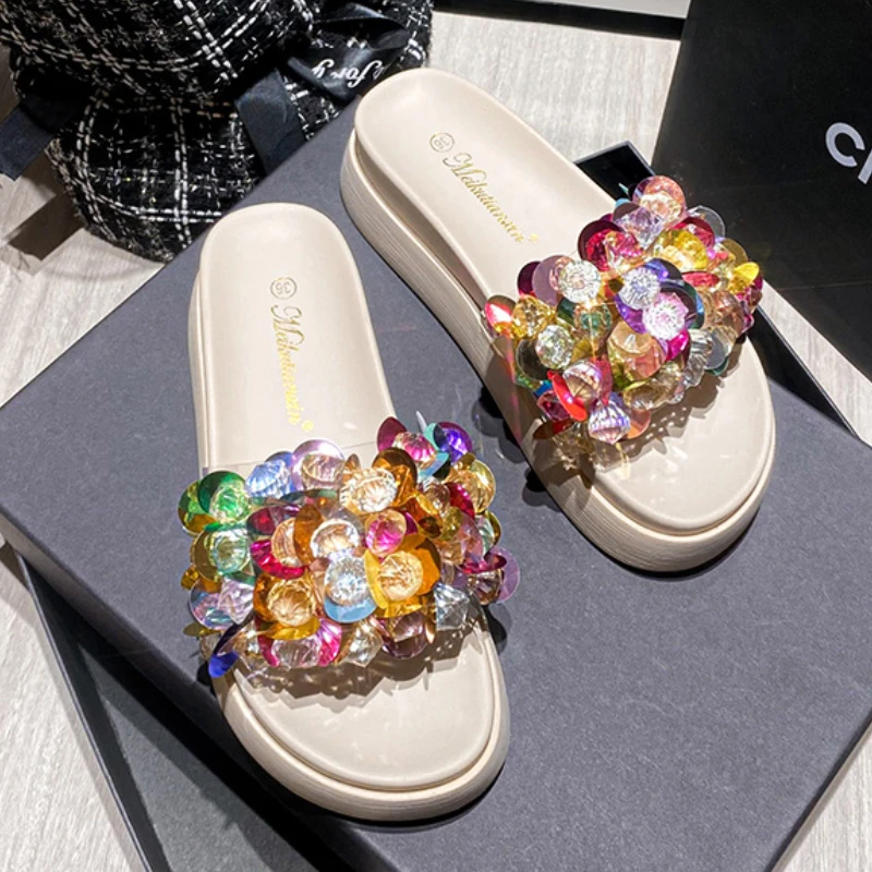 31-45 Large Size Summer High Quality Thick Sole Colorful Diamond Spring Shoes Platform Sandals