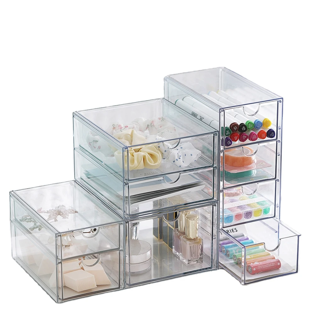 Transparent Stackable Plastic Storage Drawers Bathroom Makeup Storage Box Dressers Sinks Kitchen Cabinets