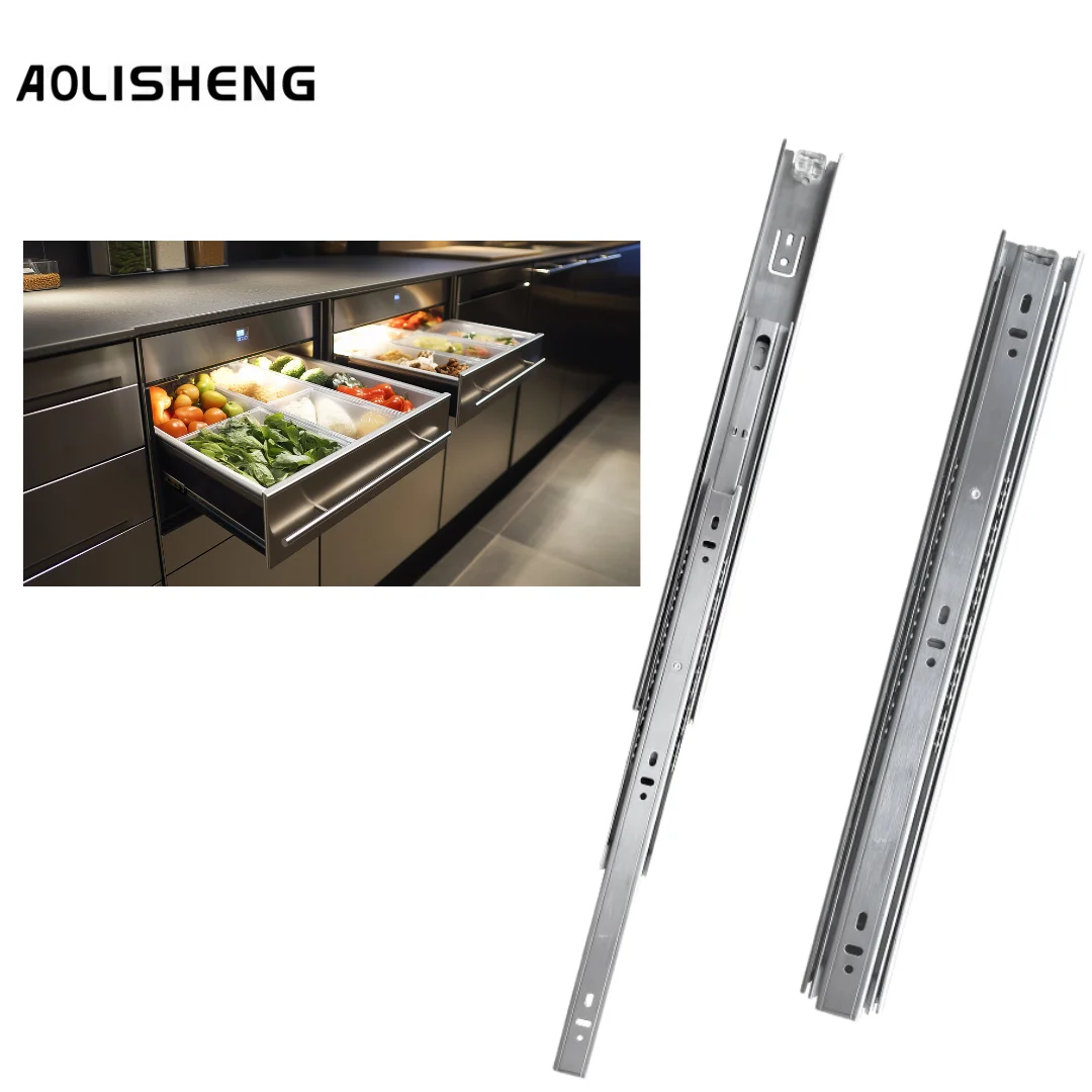 AOLISHENG 18inch Stainless Steel Drawer Slide Ball Bearing Full Extension Telescopic Channel 45mm kitchen Hardware Drawer Rails