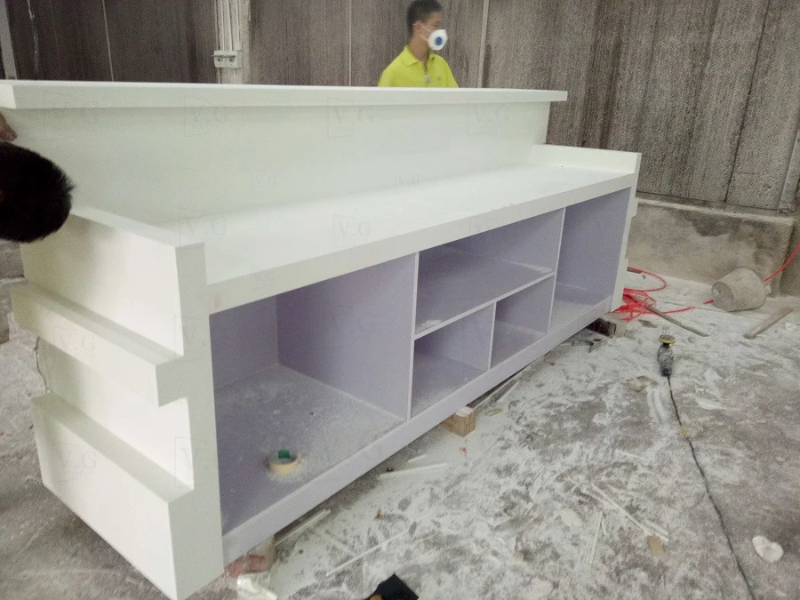 Strip Design With LED White Surface Artificial Stone Salon Office Mall Hotel Reception Service Counter Desk