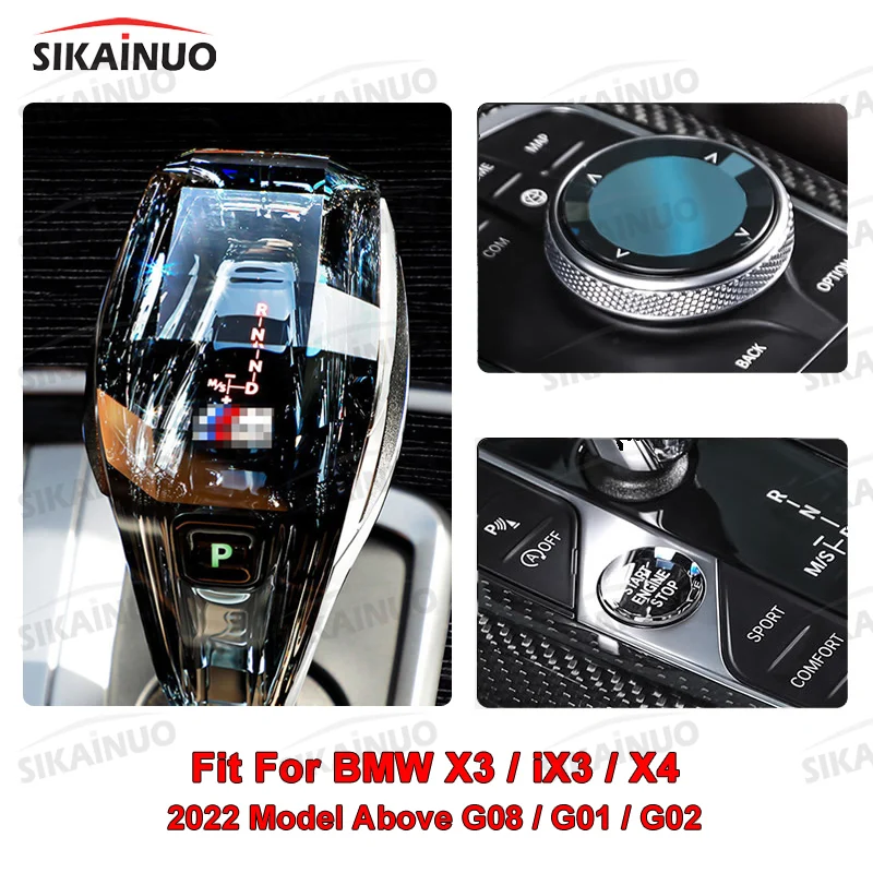 Transparent Lever Crystal Gear Shift Konb 3pcs Auto Tuning Parts Accessories for BMW X3 iX3 X4 F25 F26 G01 G02 G08