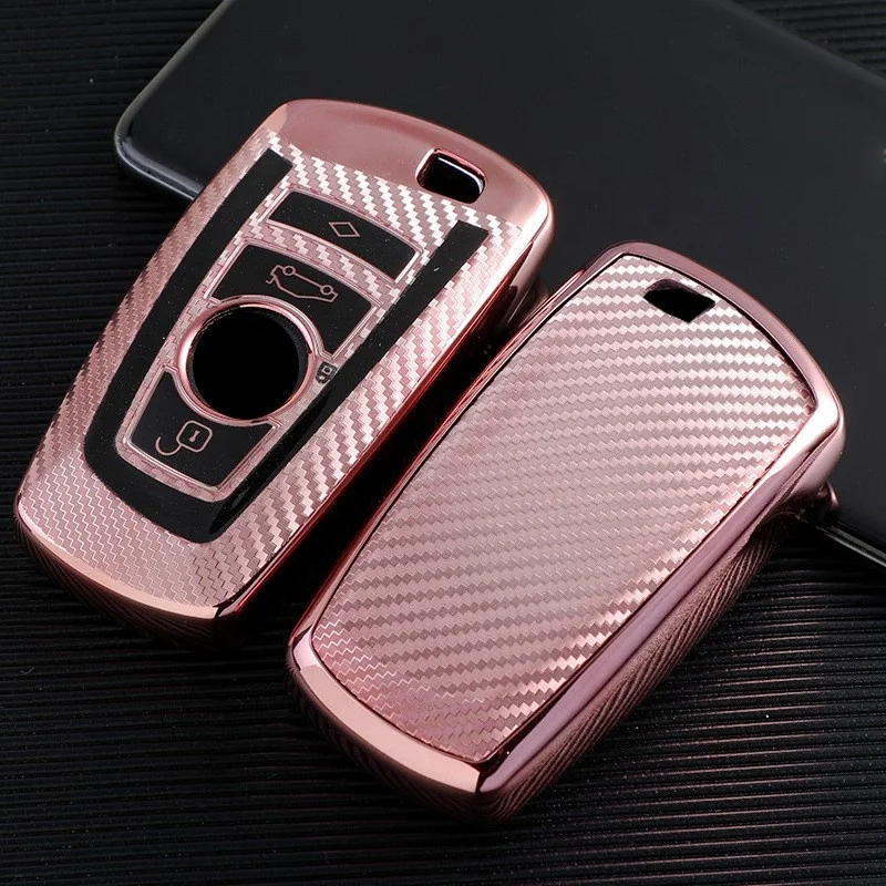 Carbon fiber pattern Vinyl Car Key Fob Case Cover Bag For BMW GT320