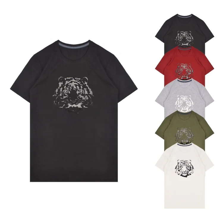 Simple vintage cotton elastic black t shirt custom tiger gel print wholesale t shirts