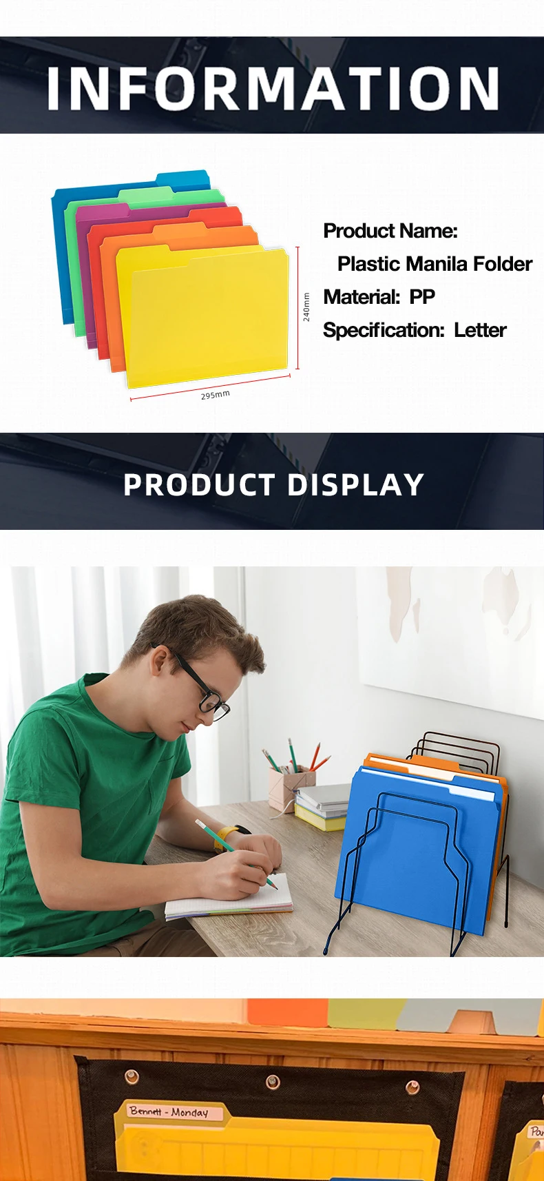 Hot Custom Office School Classic Letter Size Paper Document PP Manila File Folder Wholesale  with Tabs Design