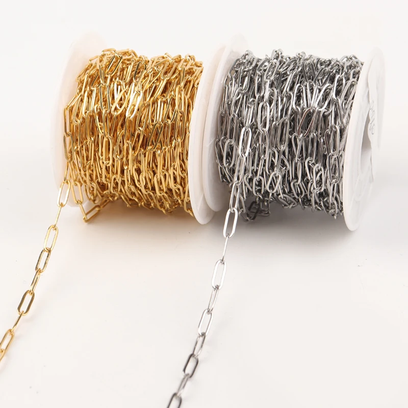1 м оптовая продажа, позолоченная Скрепка из нержавеющей стали, звеньевая цепочка, овальная плоская цепочка о-образной формы для рукоделия, ювелирные цепи, аксессуары