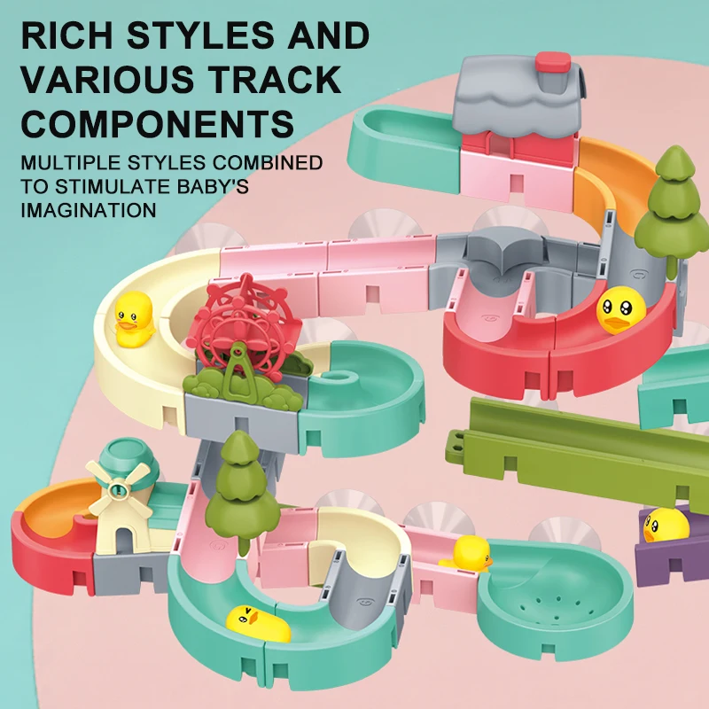 Zhorya bathtub interactive bath toys water balls duck slide tracks wall slide diy water track toy