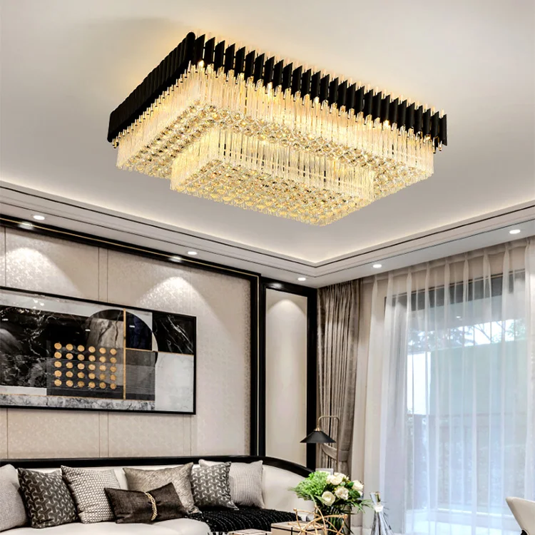 Modern Crystal Ceiling Lamp Square Rectangle Design for home decor living dining room kitchen bedroom LED Ceiling Lights
