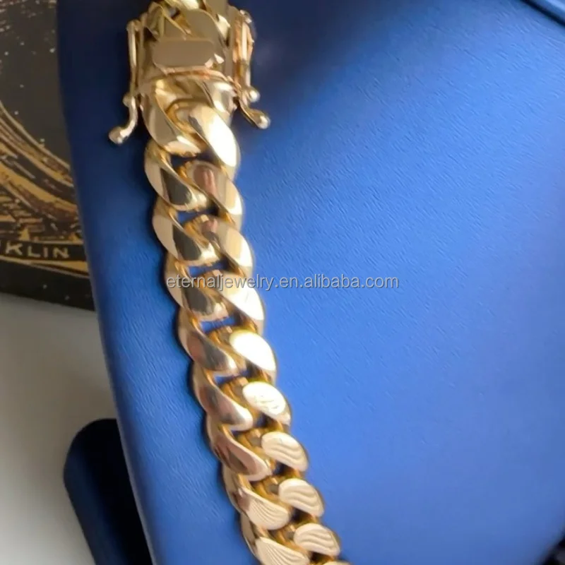 Factory Custom Hip Hop 20mm Real S925 Silver 9K 10K 14K 18K Solid Gold Miami Cuban Link Chain Necklace Bracelet for Men Women