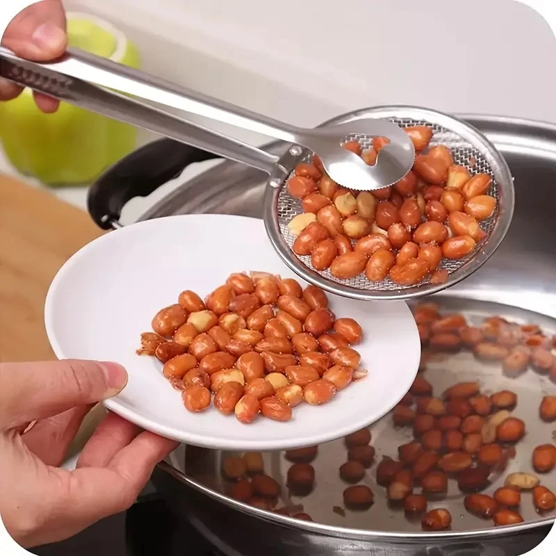 Spoon Oil Scoop Fried Food Scoop Tofu Powder Sieve Strainer FoodOil Clip Kitchen Tools,Stainless steel filter clamp
