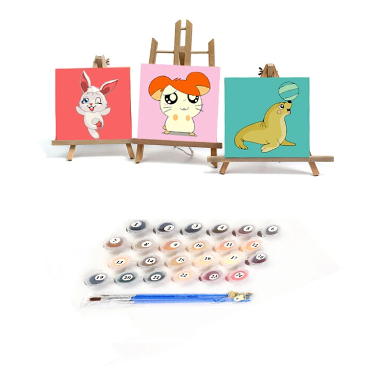 DIY Painting by Numbers 20x20cm Children Cartoon Framed Paint by Number Handpainted Kids Painting Artwork Gift with Frame Kits