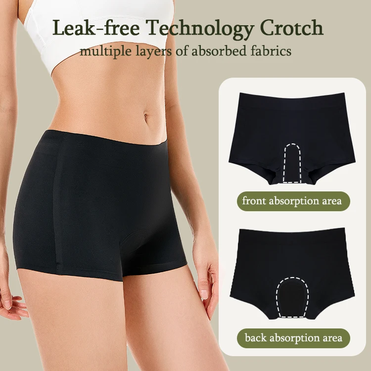 Wholesale Menstrual Underwear Boxer Briefs reusable Leakproof Women Culotte Menstruelle High Waist Seamless Period Panties