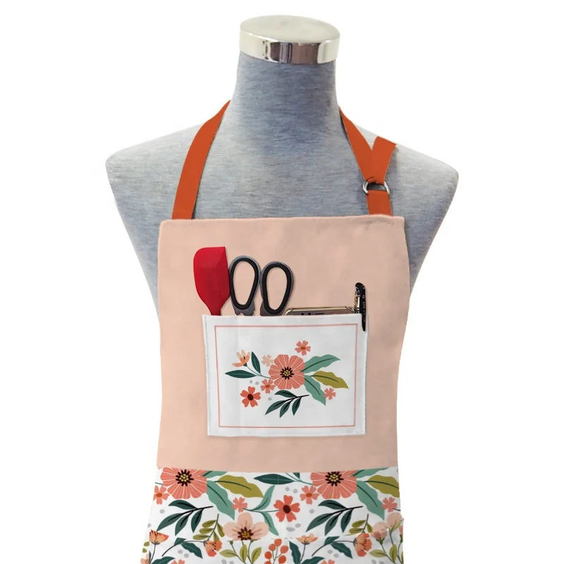 Personalized Custom Flower Pattern Printed Kitchen Chef Bib Apron Logo Cooking Design Oven Mitt Tea Towel Cotton Apron Sets