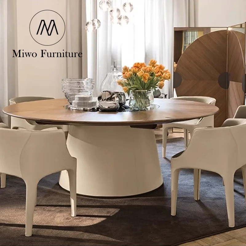 Luxury Hotel Style Solid Wooden box Chinese villa  Banquet Table for High-End Living Room and Hotel Use round Dining Table