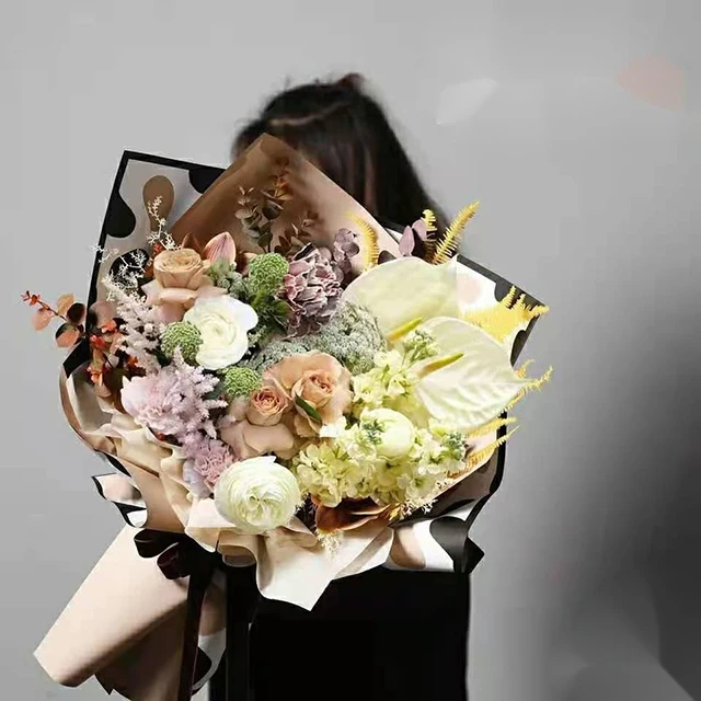 cow print wrapping paper  waterproof  krorean  floral bouquet wrap roll tissue paper sheets  flowers wrapping paper packaging