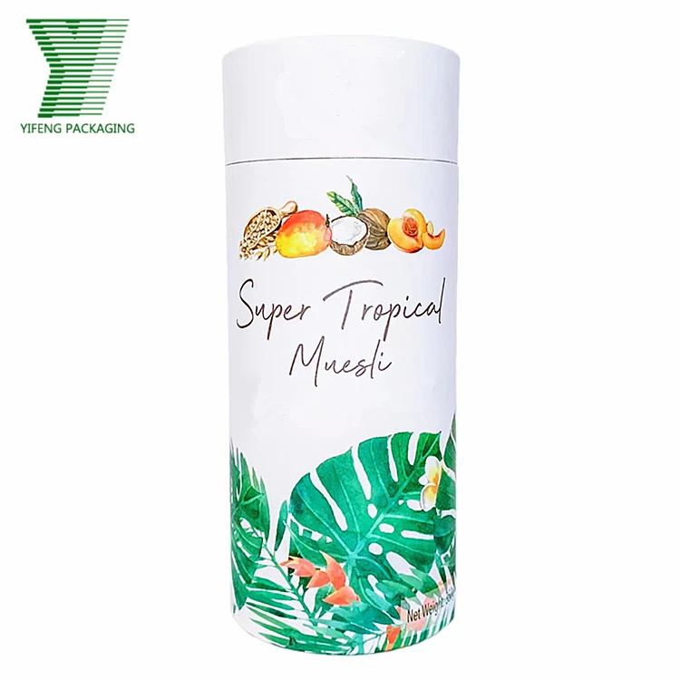 Food grade biscuits coconut chips cardboard round paper tube cranberry gelatos creps packaging gift Box for freeze-dried fruits