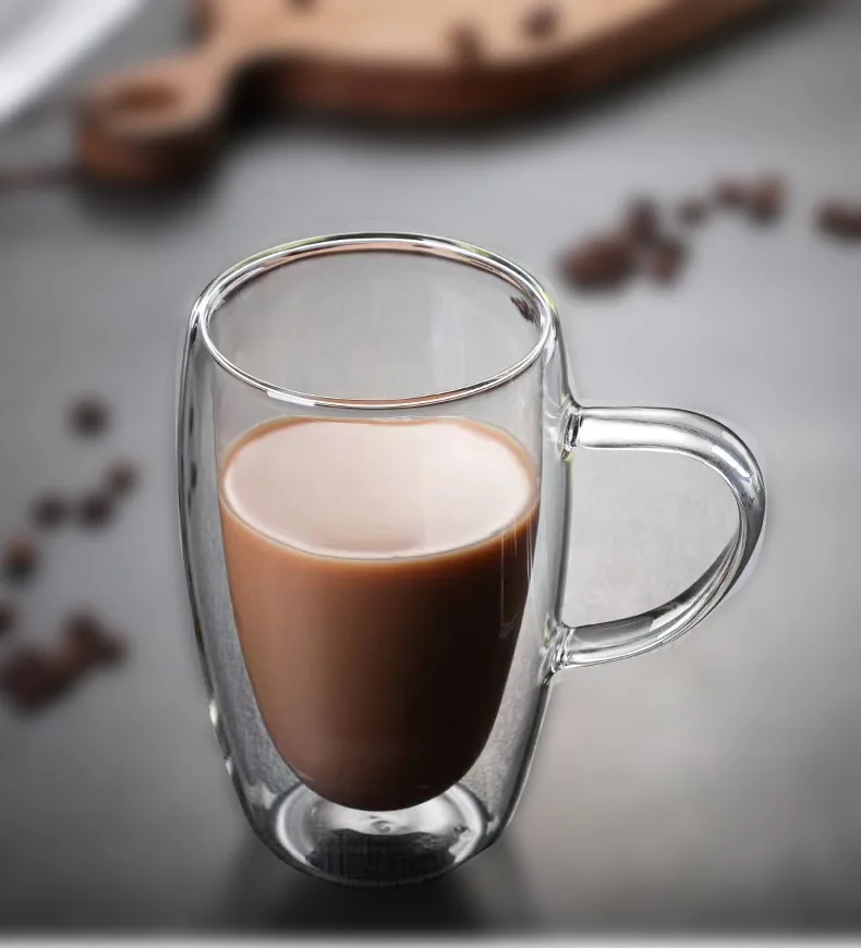 Wholesale High Quality Reusable Double Wall Glass Coffee Cup With Handle Borosilicate Glass Custom Logo Glass Mug Gift Party
