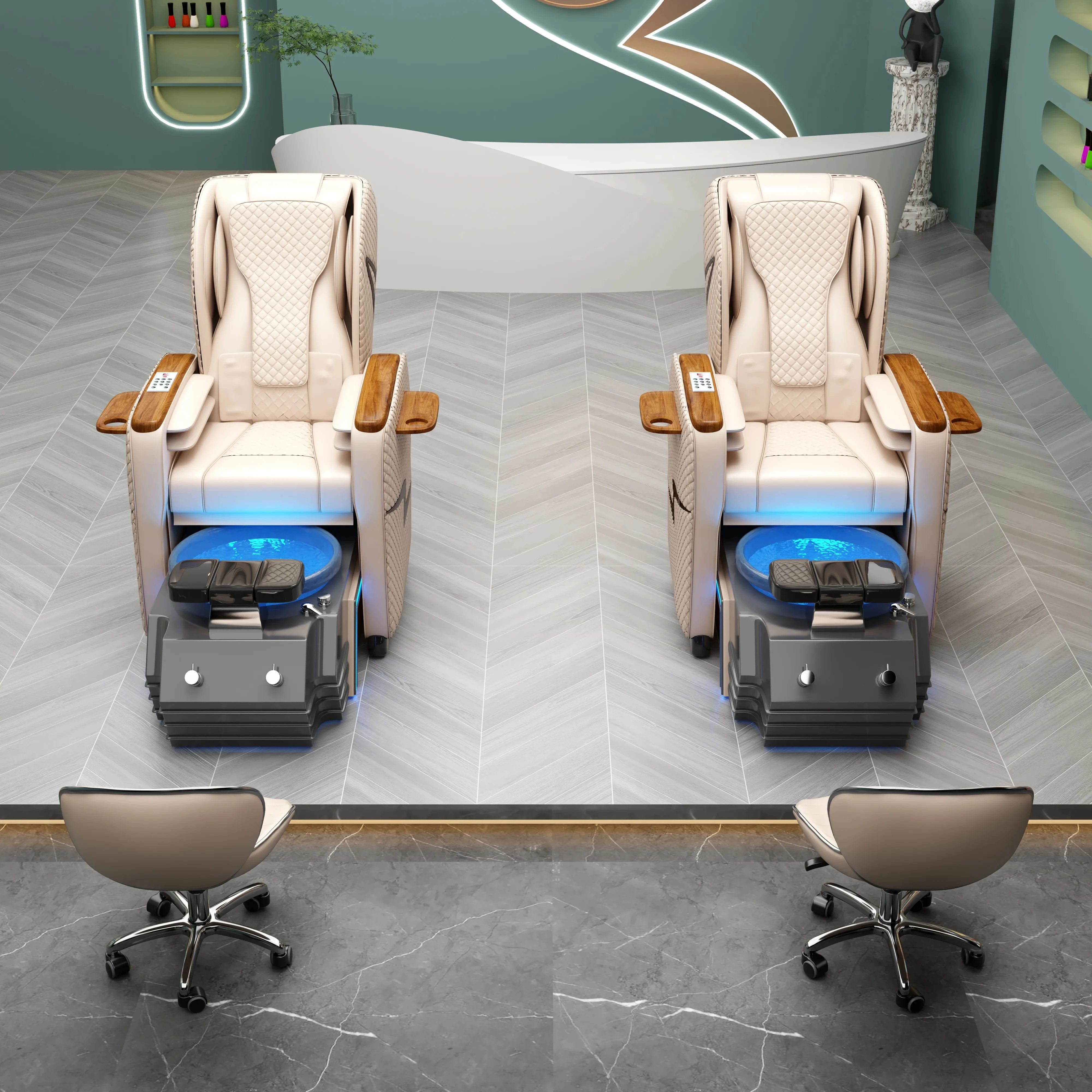 Wholesale Modern Luxury Beauty Nail Salon Furniture Pipeless Whirlpool Discharge Pump Foot Spa Massage Pedicure Chair
