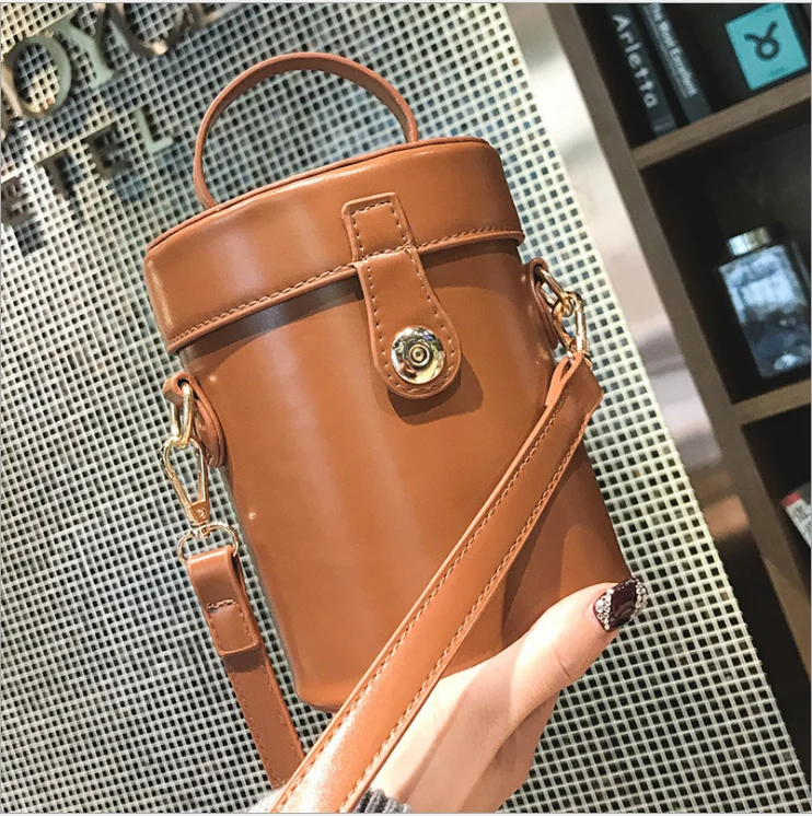 
Wholesale cylindric ladies hand bags Korean fashion bucket women cross body bags hasp tote bags easy matching 